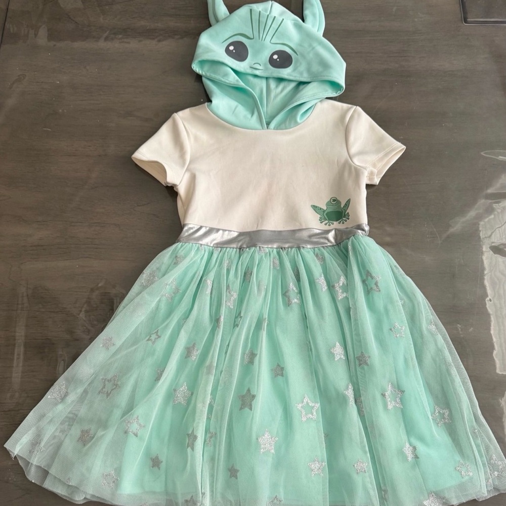 Kids Yoda Star Wars dress with Hood - Mint Green and Cream